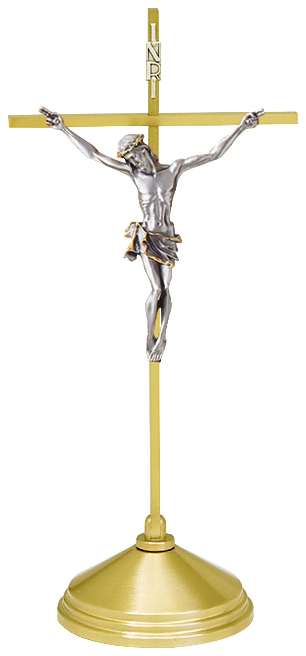 Altar Crucifix - Satin Brass - Oxidized Corpus - 15" Ht