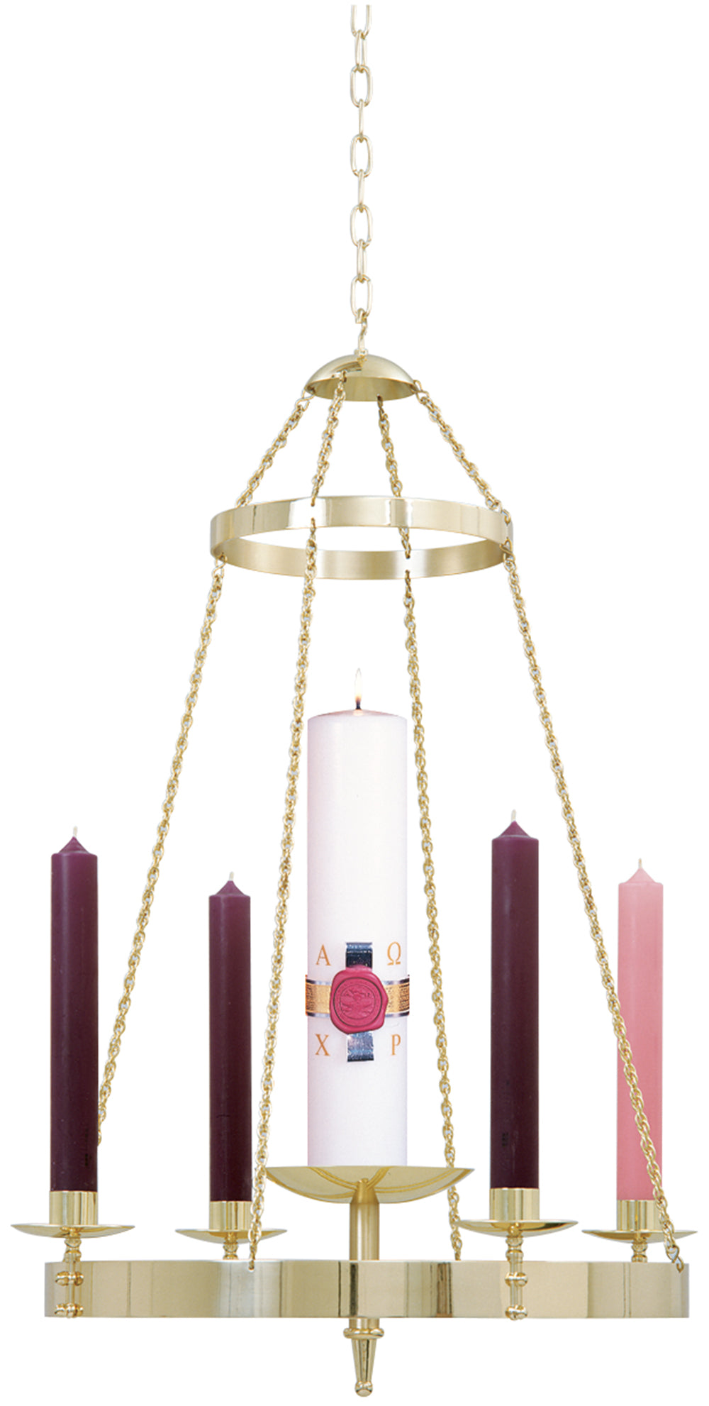 Hanging Two-Tone Advent Wreath - Brass - 25" W