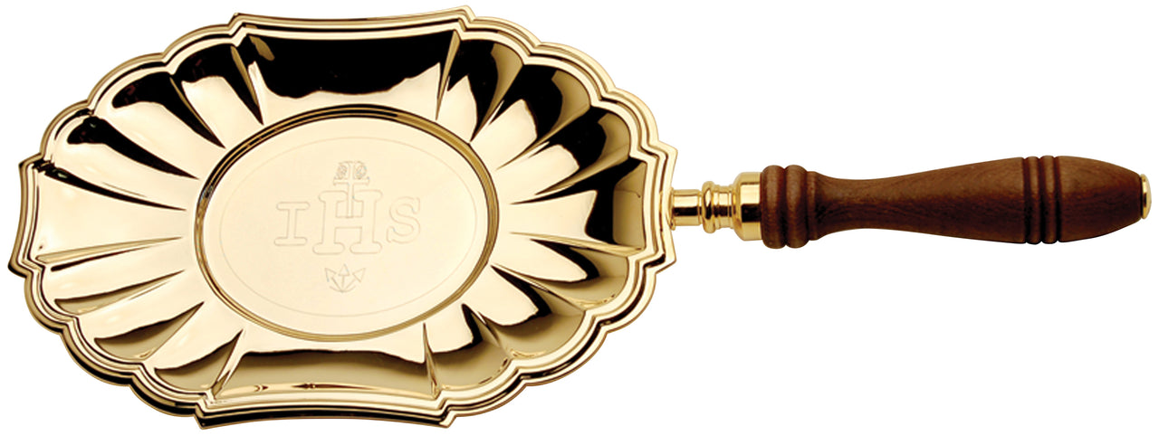 Acolyte Communion Paten - Vinyl Case - IHS - Wood Handle - 5 3/4" x 8 3/4"