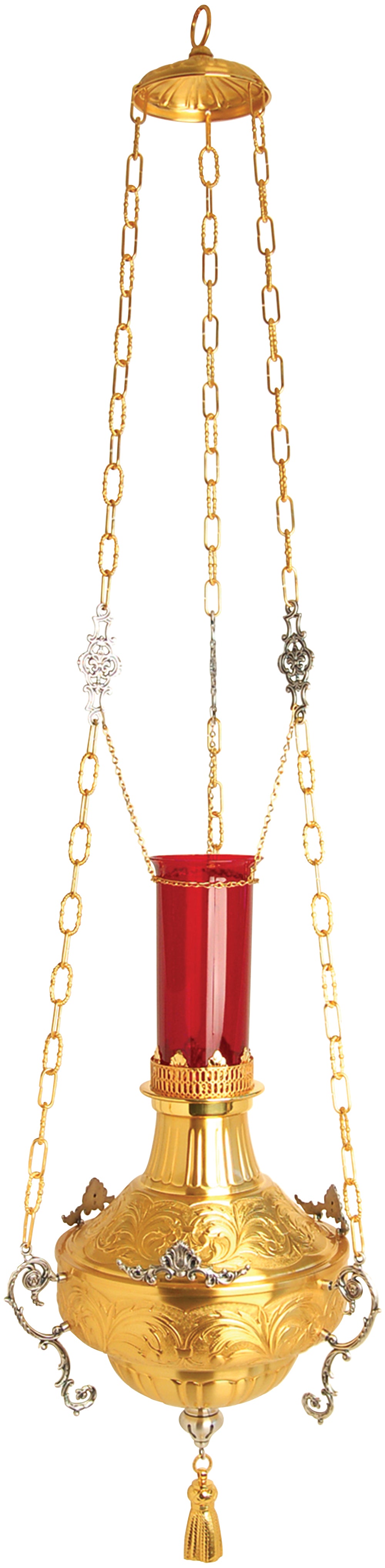 Hanging Sanctuary Lamp - Gold Plated/Oxidized Silver - 60" Ht