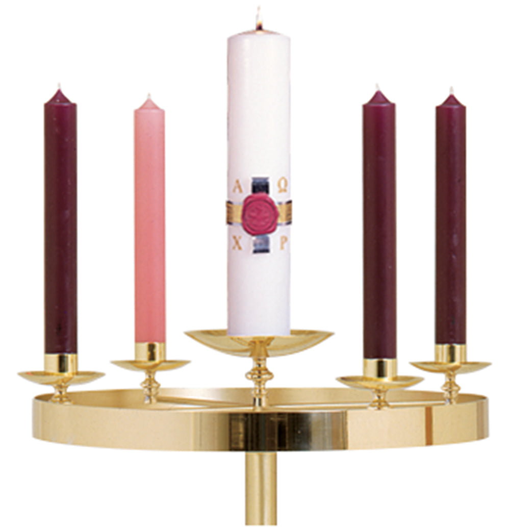 Church Standing Advent Wreath - Brass - 48" to 55" Tilted Ht - 21" Dia