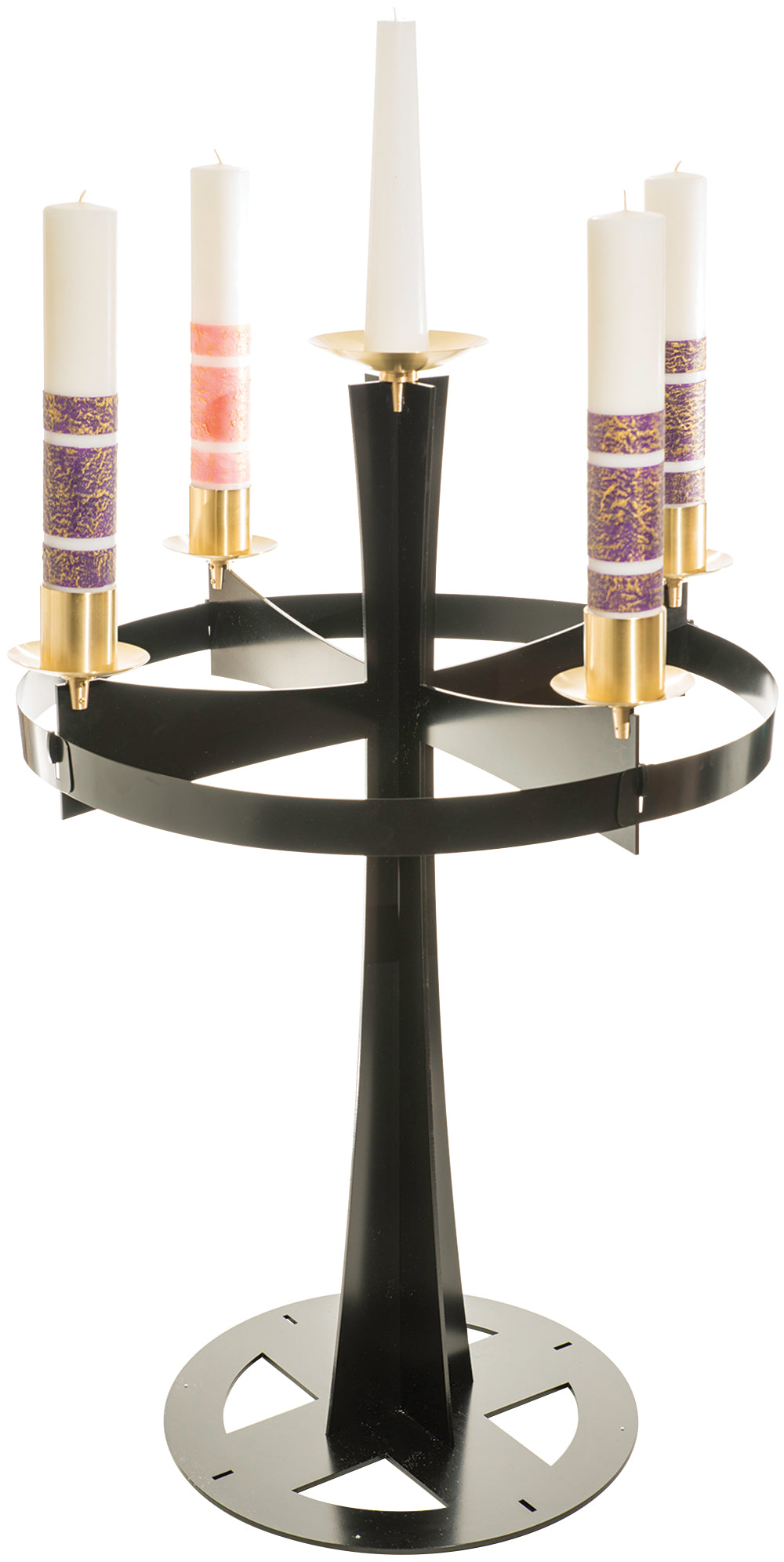 Church Standing Advent Wreath - Black Powder Coat - 36" Dia - 54" Ht