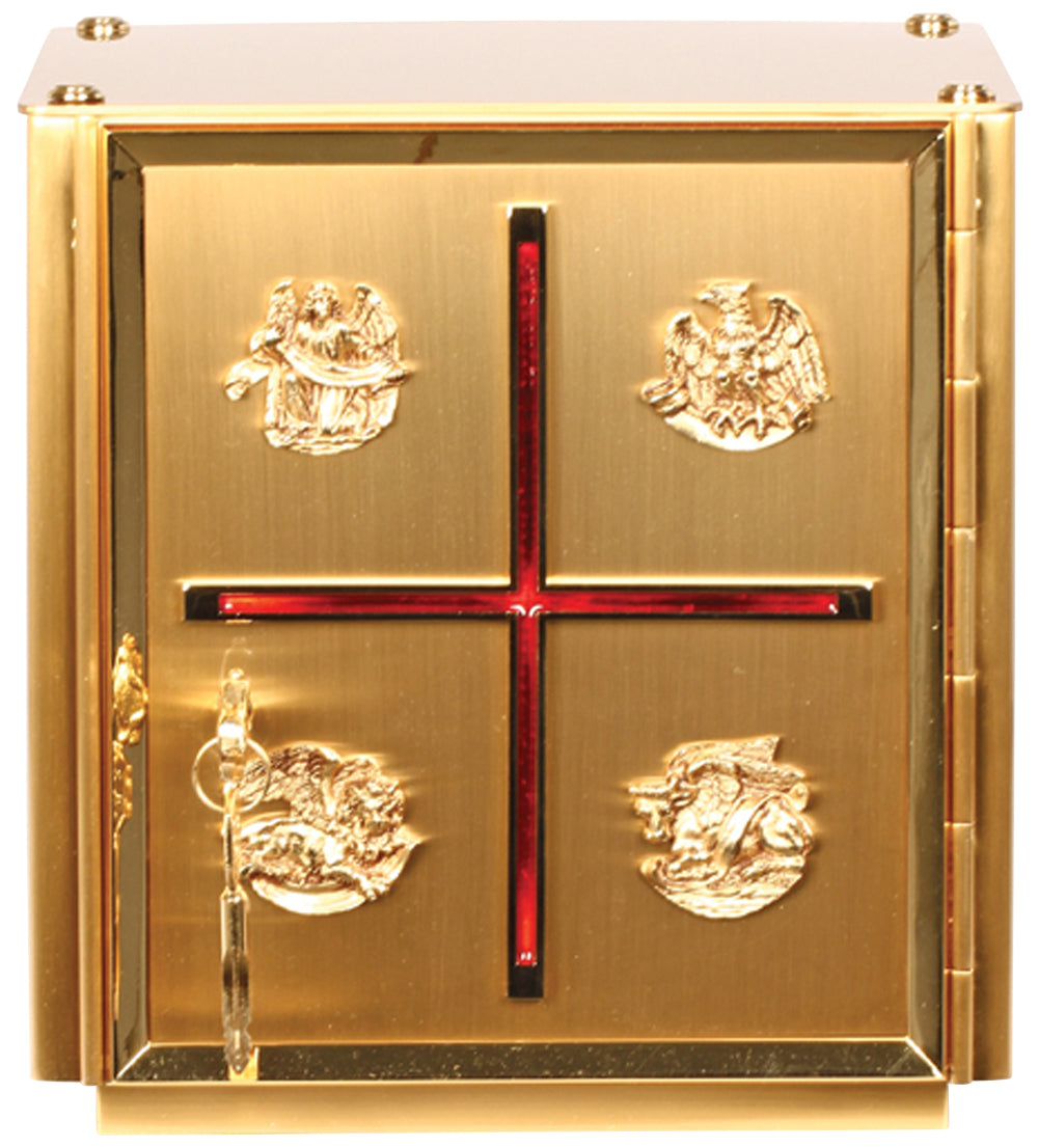 Tabernacle - Red Cross/4 Evangelists - 2 Tone Gold Plate - 10 3/4" Ht