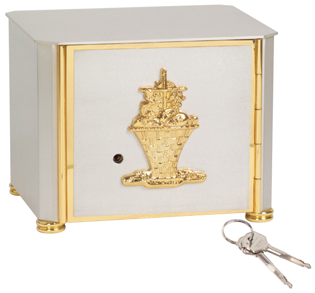 Tabernacle - Motif Panier - Plaqué Argent Satiné - Détail Or 24 Carats - 16,5 cm H