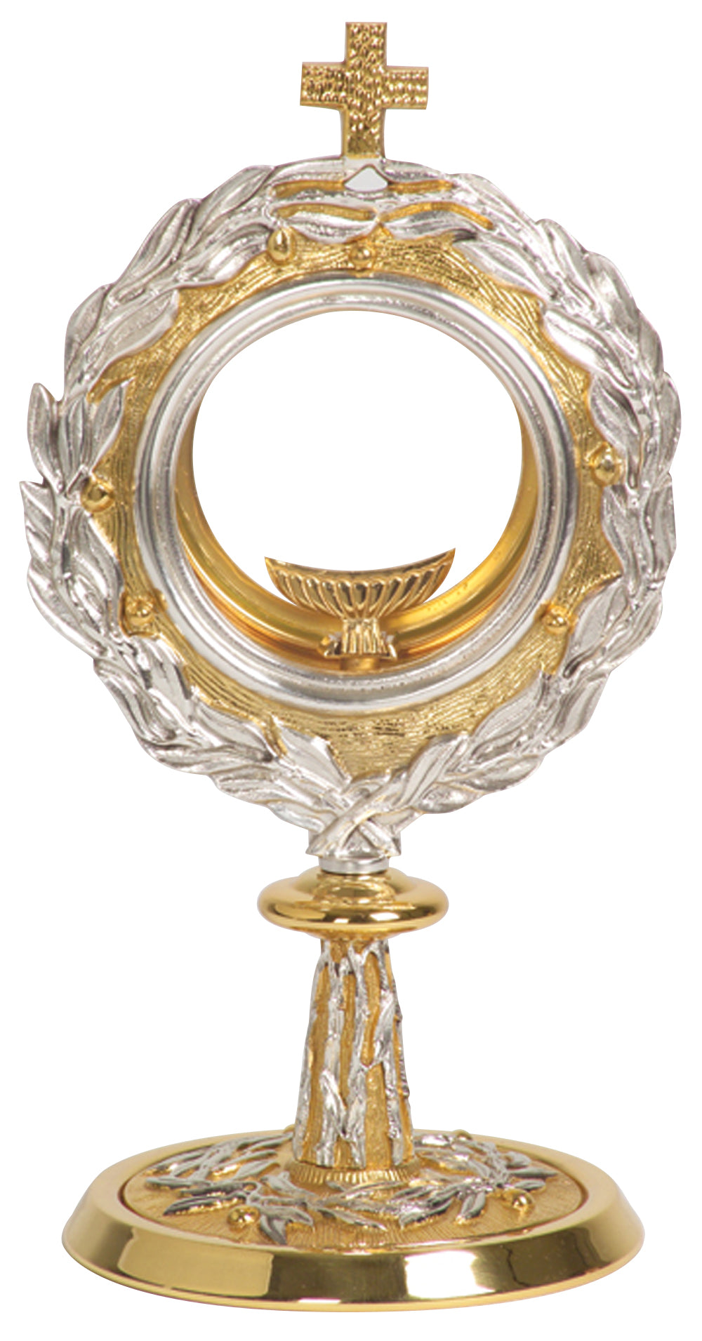 Chapel Monstrance - 24 Kt Gold/Silver Plated - Leaf Design - 11 1/2"
