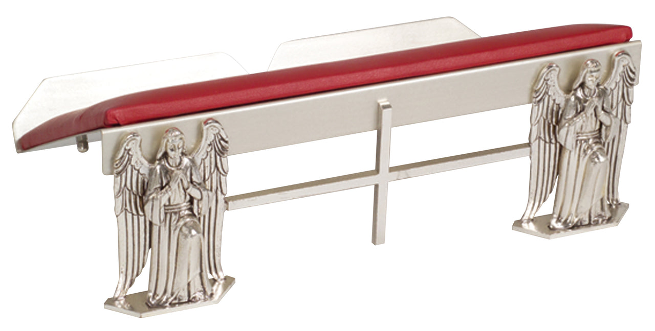 Missal Stand - Silver Plated 2 Angels - Red Leather Pad - 5" Ht