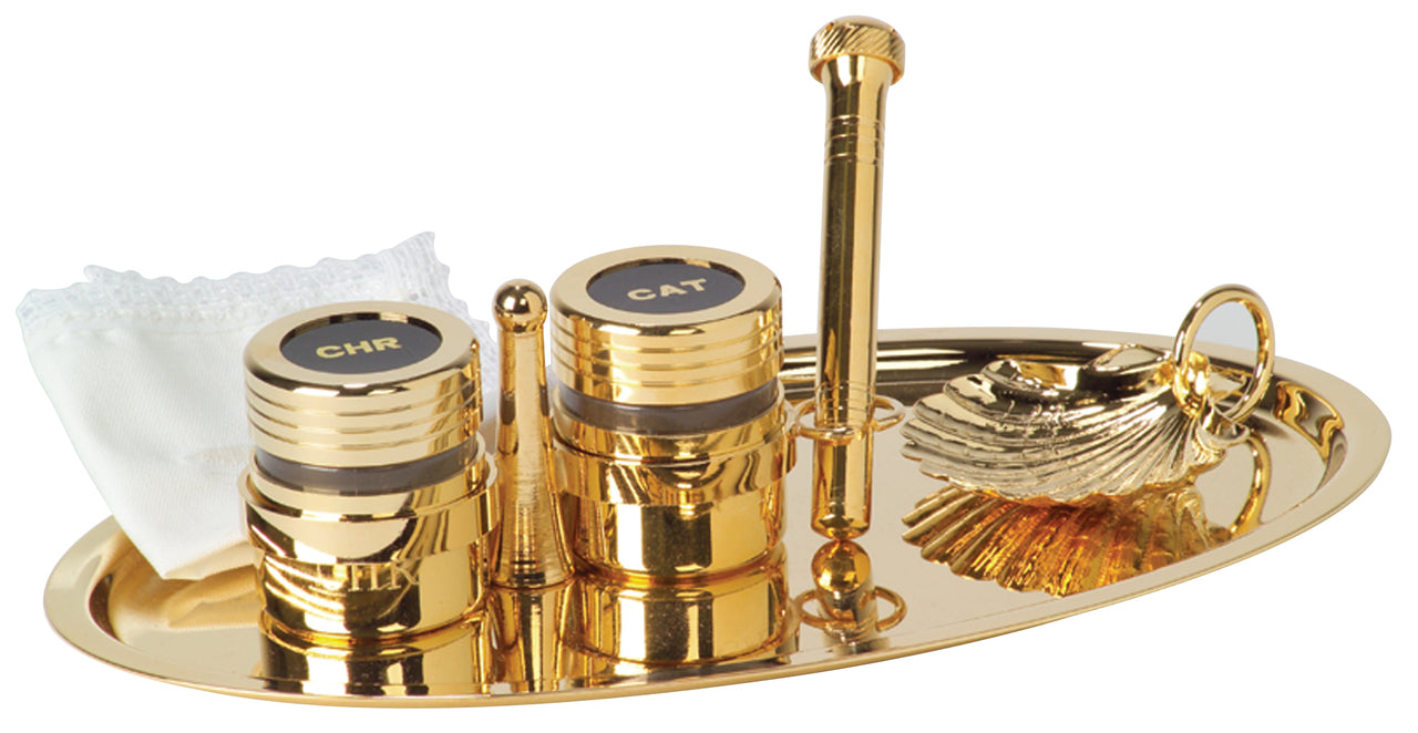 Baptismal Set - Two Oil Stocks - 5 1/2˝ x 9˝