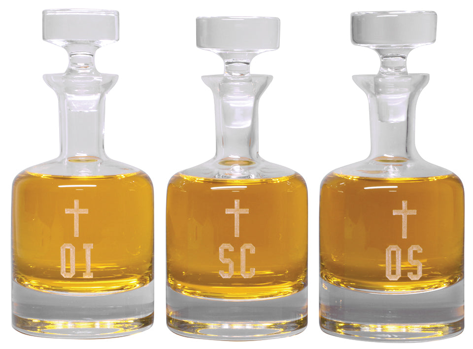 Crystal Ambry Set - Engraved Containers - Set of Three 2 Oz - 28" Ht