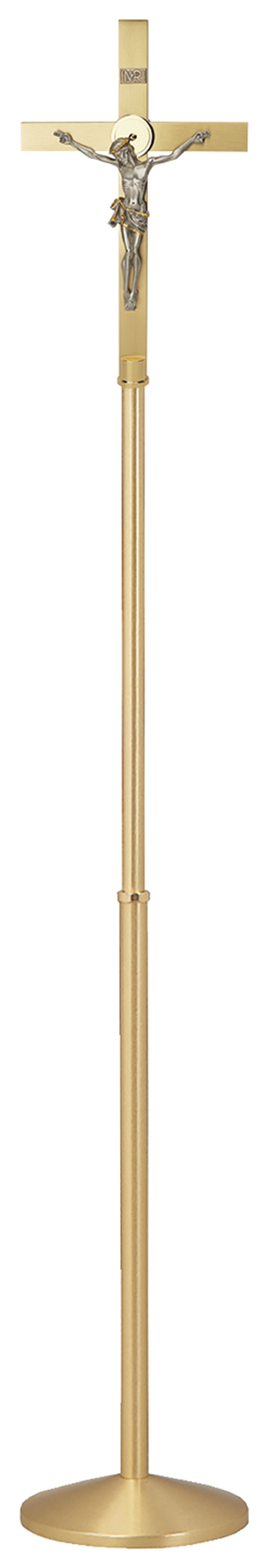 Standing Processional Crucifix - Satin Brass - 78" Ht