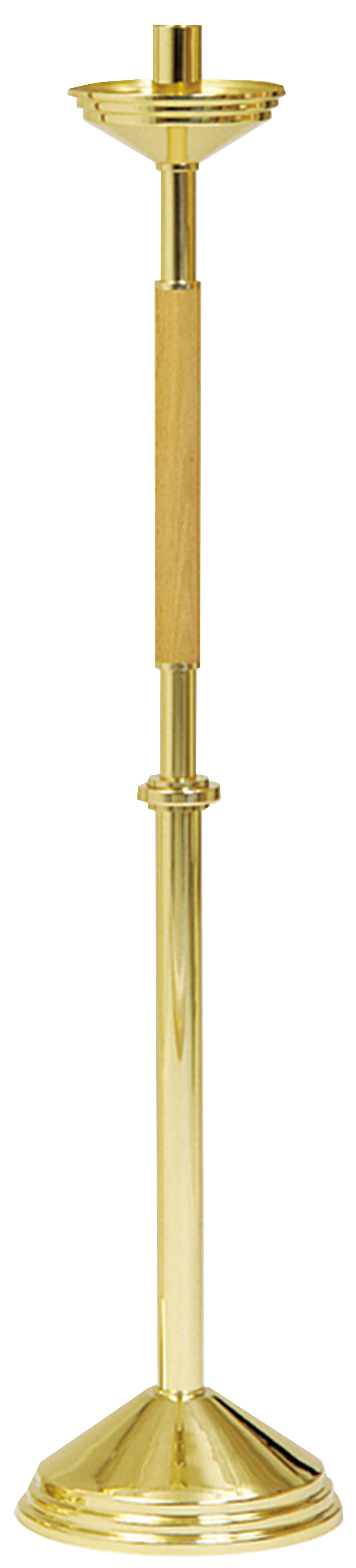 Processional Paschal Candlestick - Brass/Oak Wood - 46" Ht