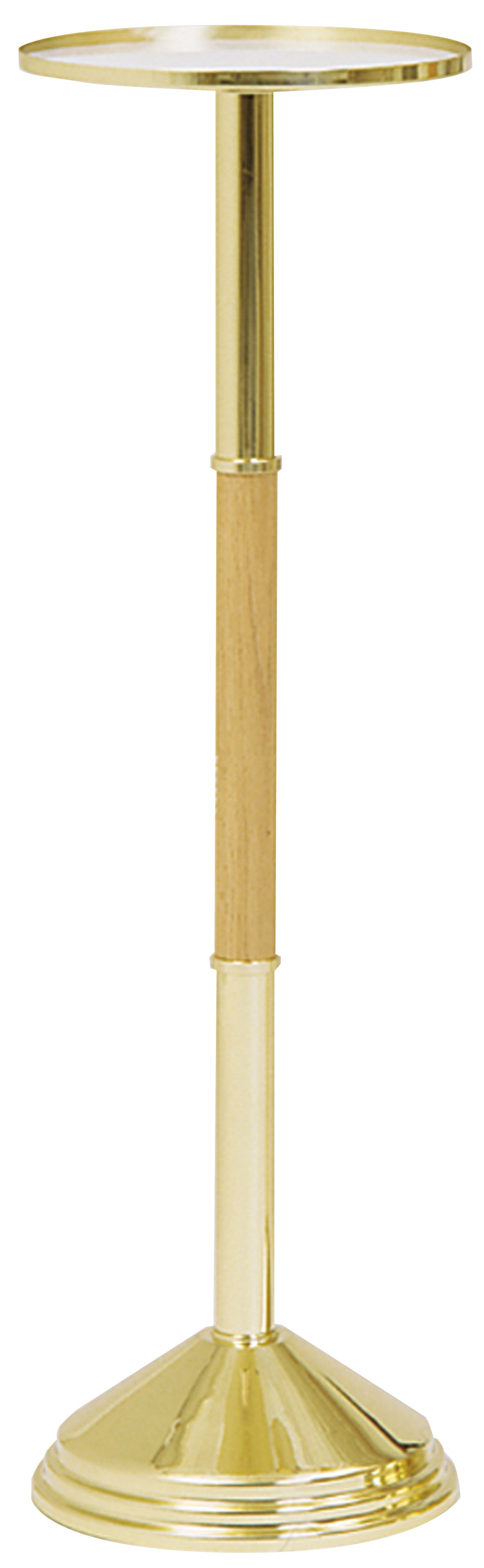 Flower/Vase/Statue Pedestal Stand - Brass/Oak Wood - 11" Dia - 36" Ht