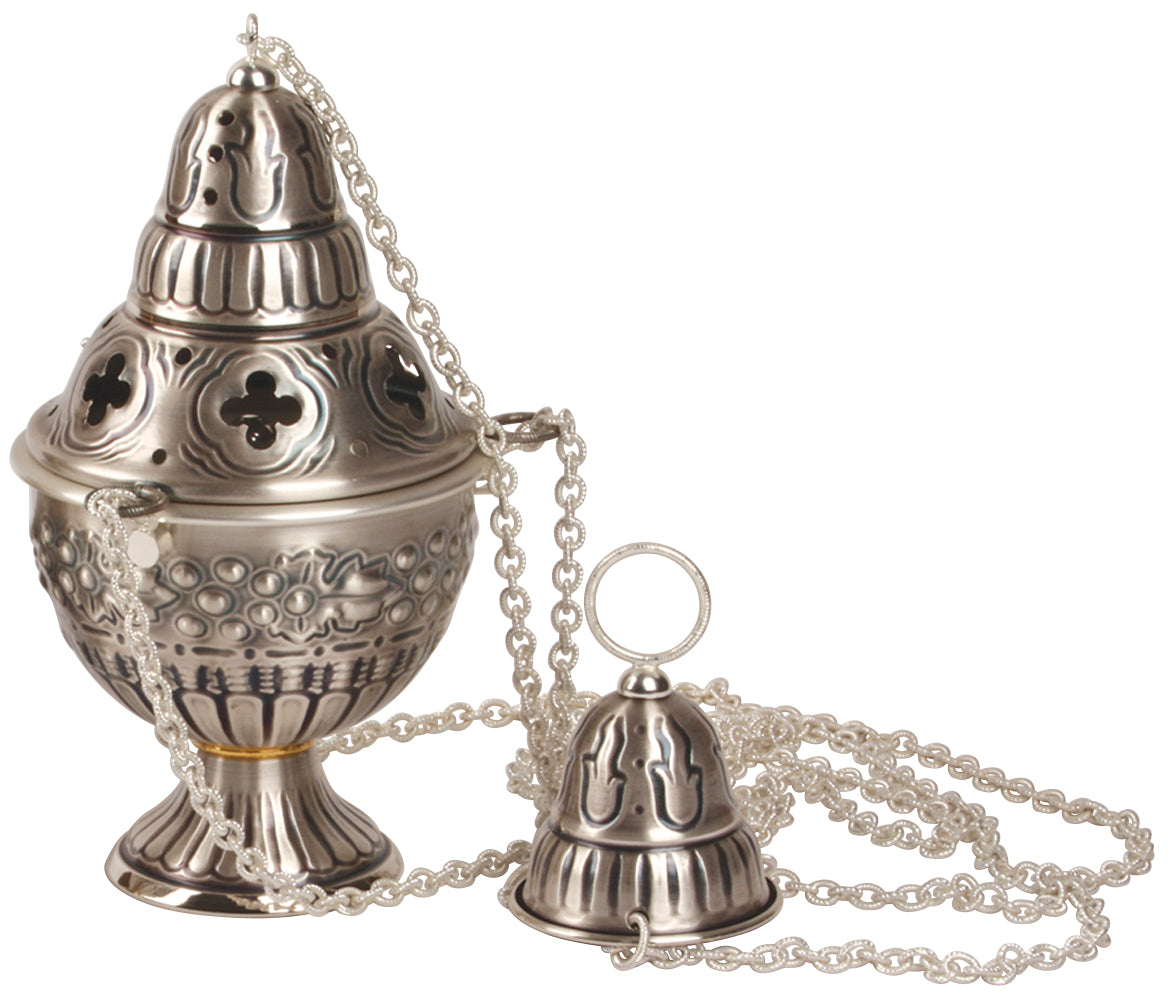 Censer & Boat - Oxidized Silver - 4 Chain - 9" Ht