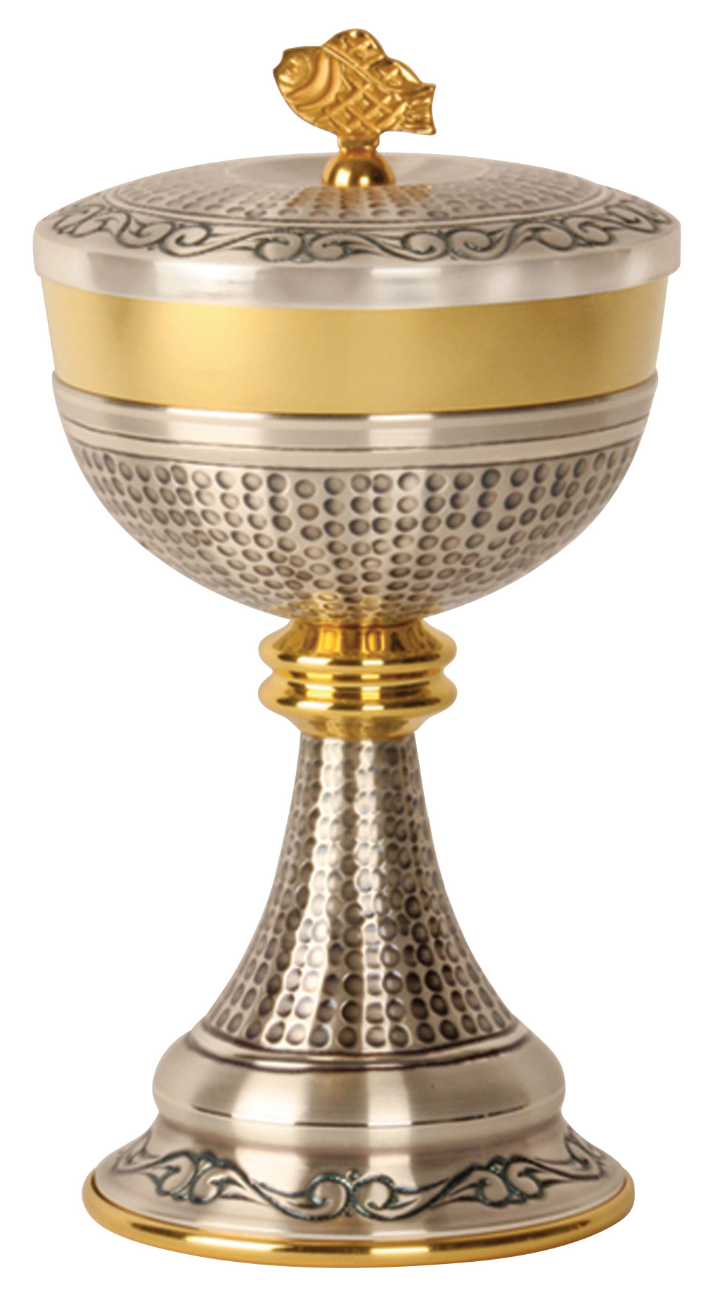 Traditional Ciborium - Gold Plated & Oxidized Silver - 250 Host - 8 1/2" Ht