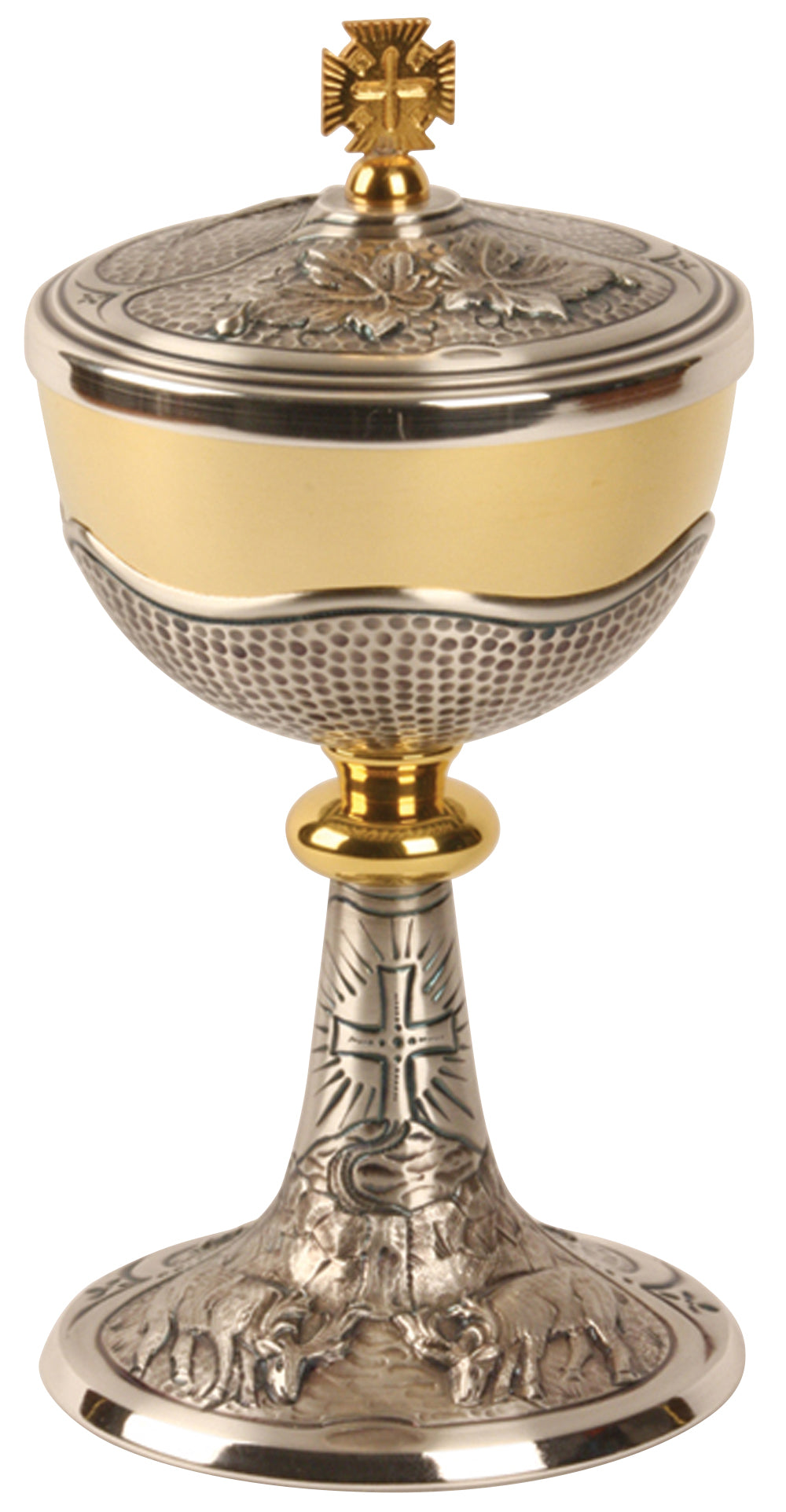 Traditional Ciborium - Gold Plated & Oxidized Silver - 250 Host - 9 1/4" Ht
