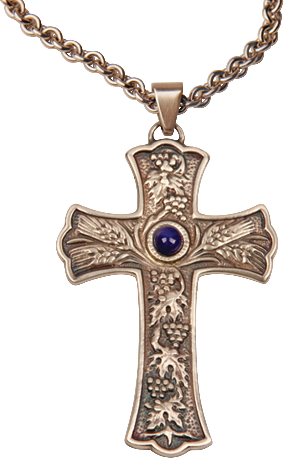 Pectoral Cross - Oxidized Silver - Blue Stone - 2 3/8˝ x 3 1/2˝