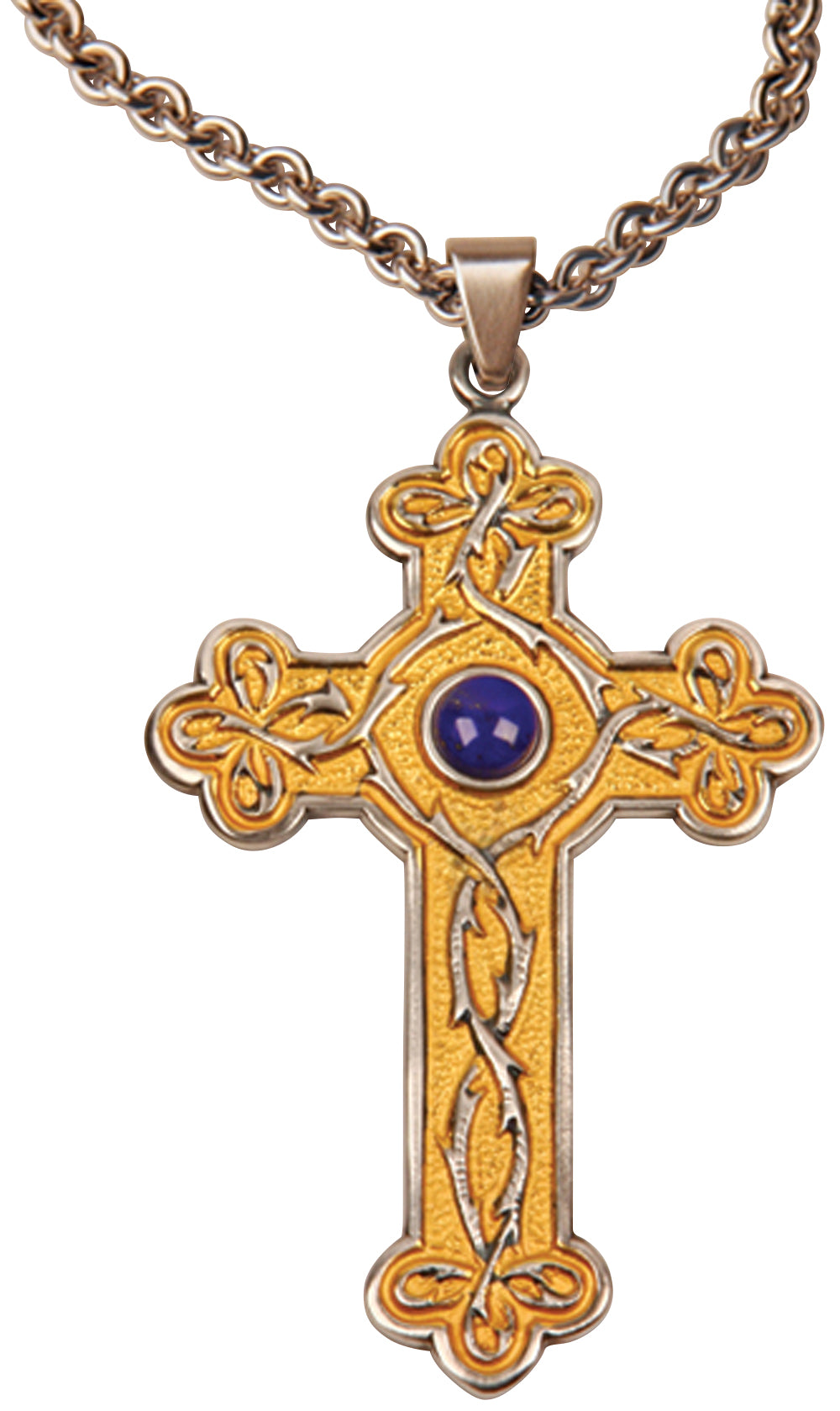 Pectoral Cross - Gold & Silver Plate - Blue Stone - 2 3/8˝ x 3 5/8˝