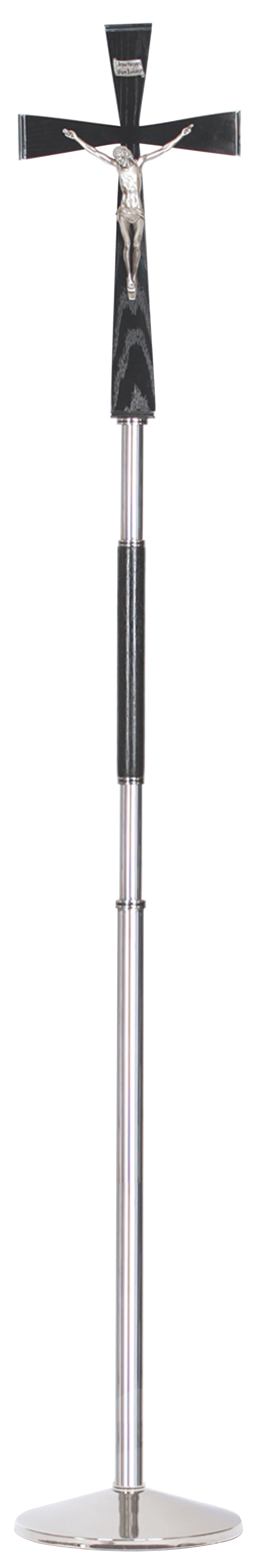 Standing Processional Crucifix - Stainless Steel - Wood Insert - 79" Ht