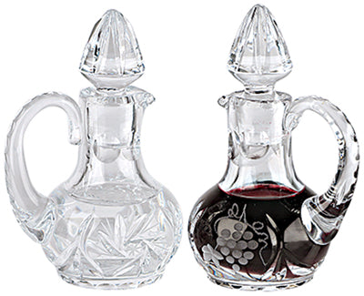 Crystal Cruets - Pair - Grape/Leaf Design - 2 oz - 4 1/2" Ht