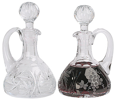 Crystal Cruets - Pair - Grape/Leaf Design - 6 oz