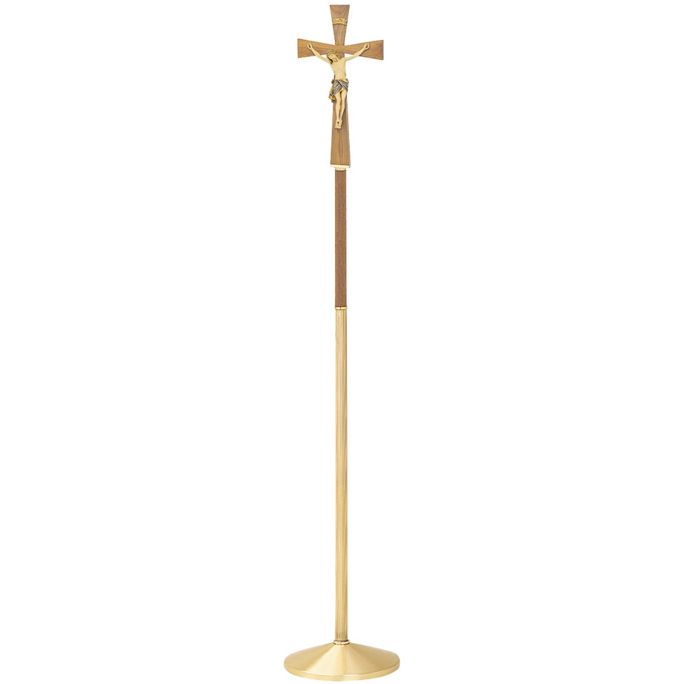 Standing Processional Crucifix - Wood Corpus - Maple Staff - 72" Ht