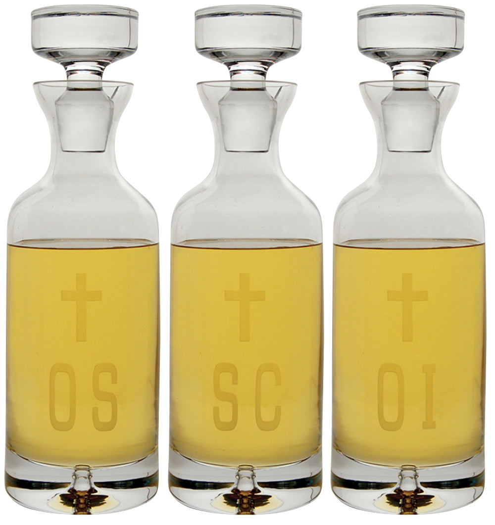Crystal Ambry Holy Oil Set - Engraved Containers - 32 Oz - 12" Ht