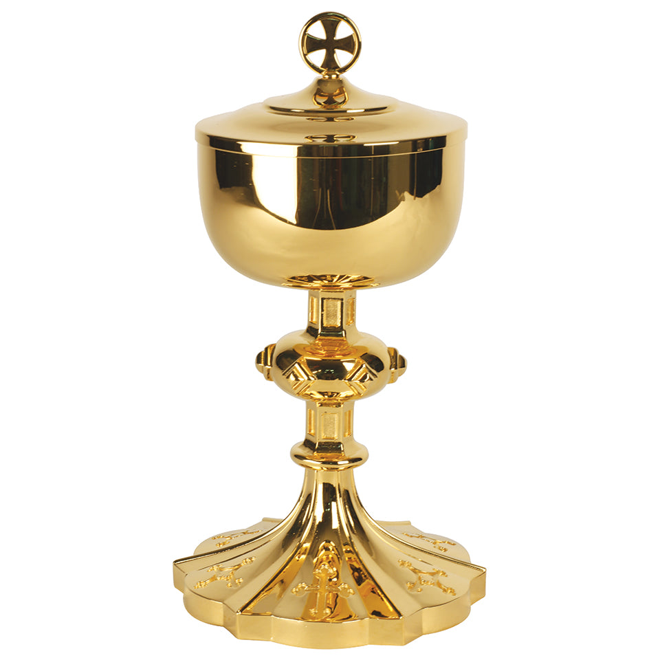 Traditional Ciborium - Bright Gold Plated - 400 Host - 1- 1/4" Ht