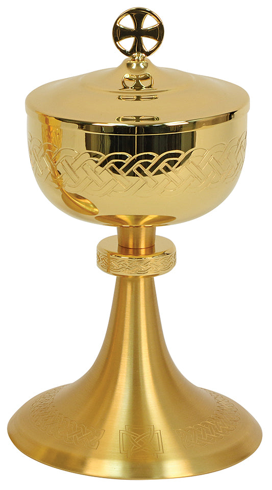 Traditional Ciborium - Celtic Design - 400 Host - 9" Ht