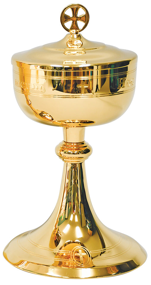 Traditional Ciborium - "Hoc est enim Corpus meum" - 400 Host - 9 1/4" Ht
