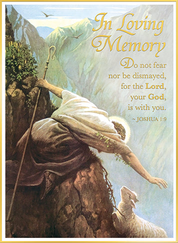 Joshua 1:9 (Lost Sheep) Deceased Mass Card (Gold Foil) (50/box)