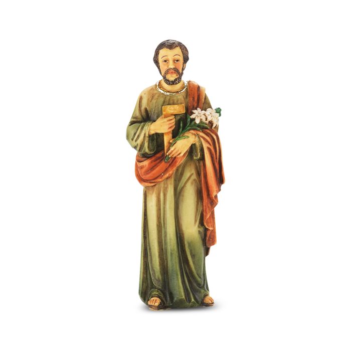 4" Cold Cast Resin Hand Painted Statue of Saint Joseph the Worker in a Deluxe Window Box