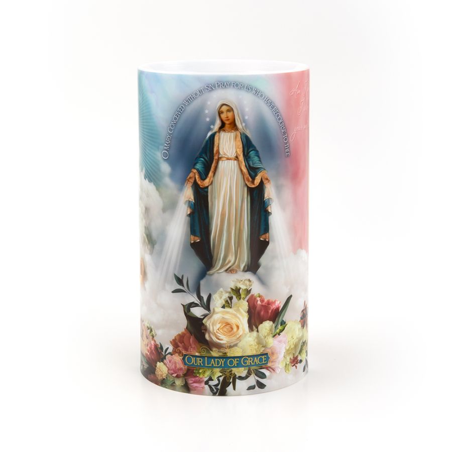 LED Candle (4" x 7") - Our Lady of Fatima, Our Lady of Grace