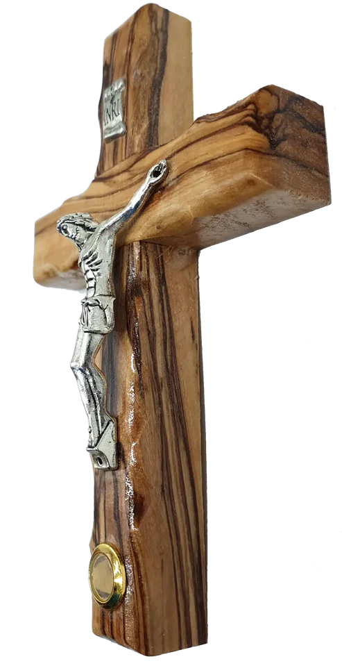 Catholic Crucifix Olive Wood with Holy Land Stone from Bethlehem 12cm