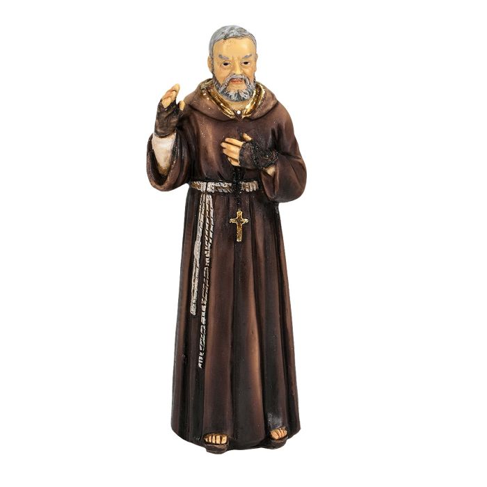 4" Cold Cast Resin Hand Painted Statue of Saint Pio in a Deluxe Window Box