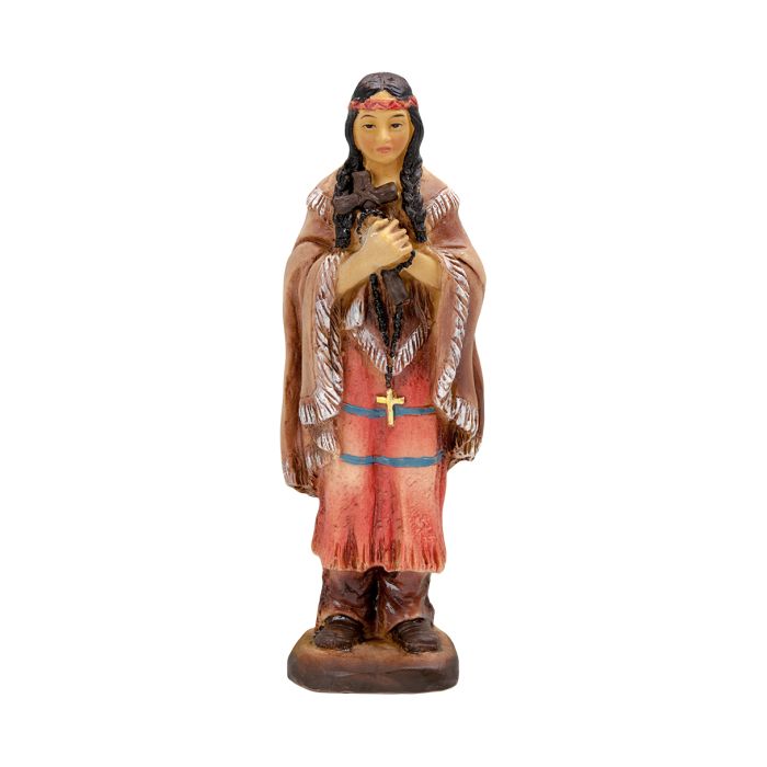 4" Cold Cast Resin Hand Painted Statue of Saint Kateri Tekakwitha in a Deluxe Window Box