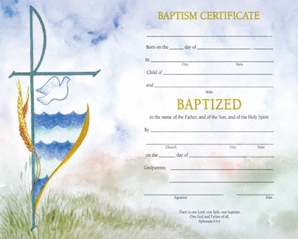 Watercolor Baptism Certificate (50/box)