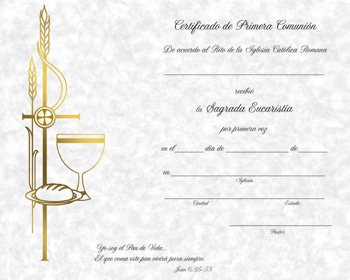 First Communion Spanish Certificate (50/box)