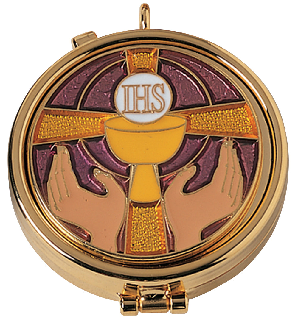 Pyx - Enameled - Chalice/IHS Design - 7 Host
