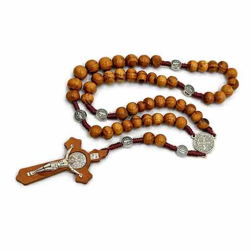 Olive Wood Rosary with Wooden Crucifix & St. Benedict Medals