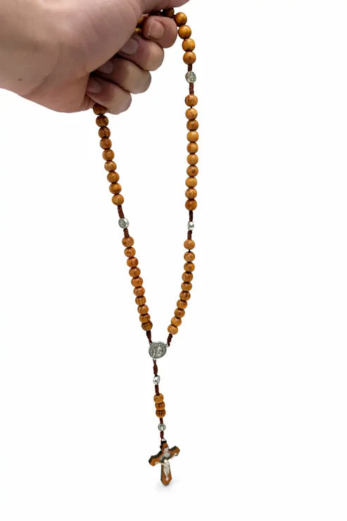 Olive Wood Rosary with Wooden Crucifix & St. Benedict Medals