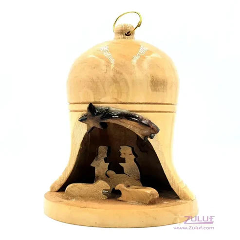 Olive Wood Unique Nativity Bell Ornament